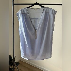 New York & Company Light Blue Blouse with Zipper Detail